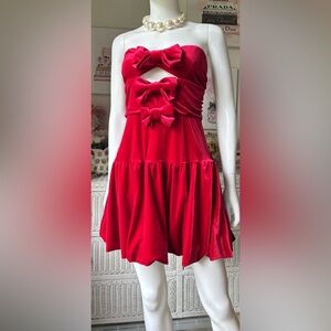 Cider Party Mini Dress Red Velvet with BowTie accents & Bubble hem Size XL NWT